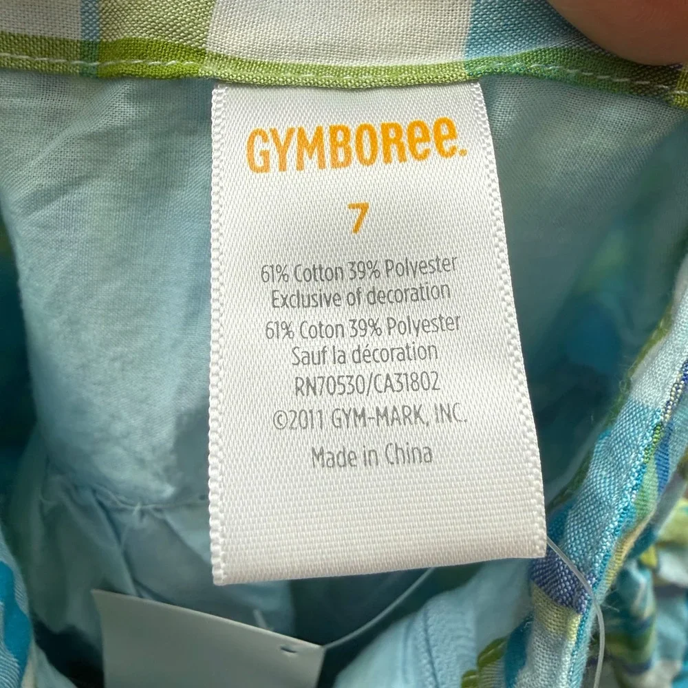 Gymboree Girls Blue Green Plaid Halter Dress 3D Flower Rhinestone‎ Size 7 NWT